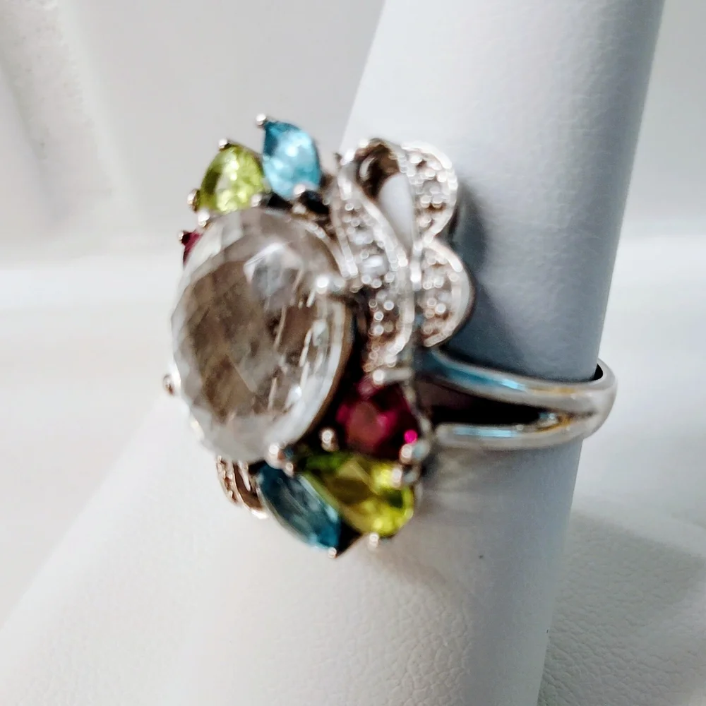 Vibrant Statement Multicolor Gemstone Sterling 925 Ring